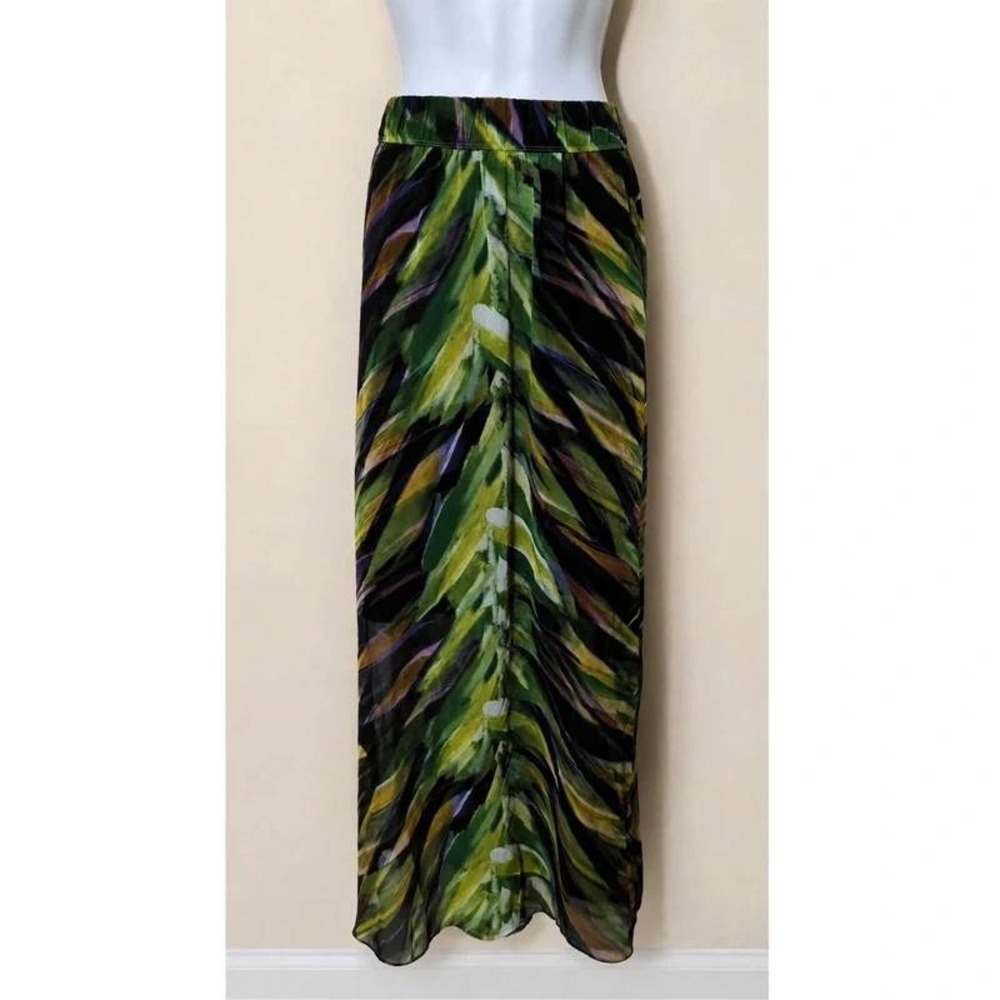 Lane Bryant Abstract Tropical Print Sheer Maxi Skirt Side Slit Black Green 18/20